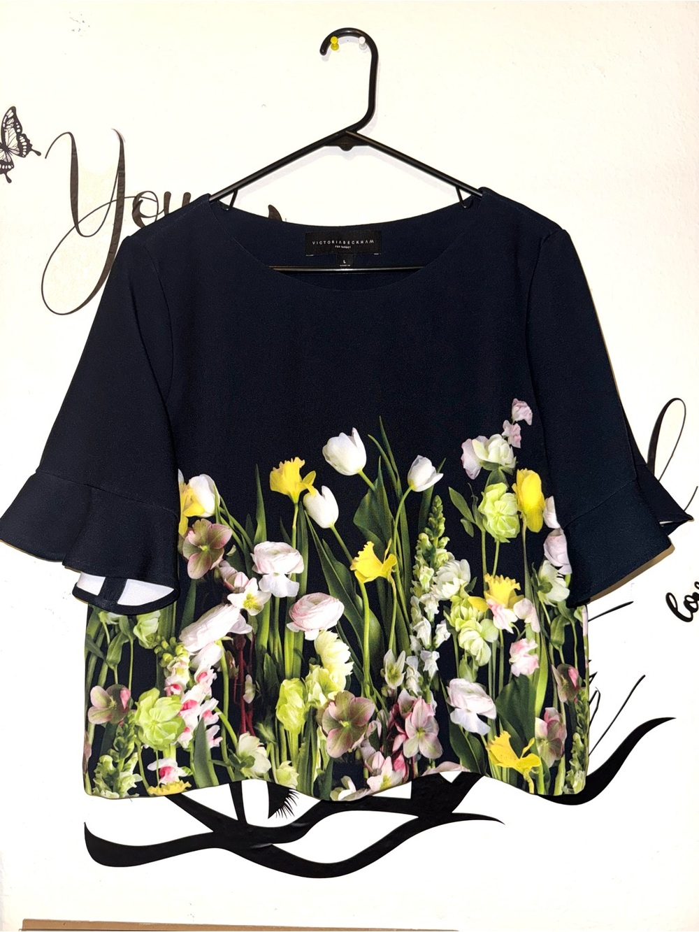 Victoria Beckham for Target Black Floral Print Blouse with White, Yellow & Green - Picture 2 of 9